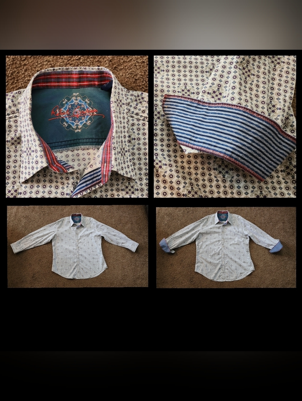 $198 men 3XL Robert Graham long sleeve geometric button shirt flip cuff FLAWED